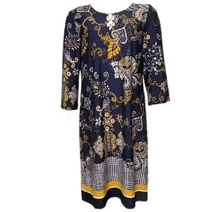 NWT Tacera Dress Shift Relaxed Lightweight Stretch Scroll Design 3/4 Sleeve sz S